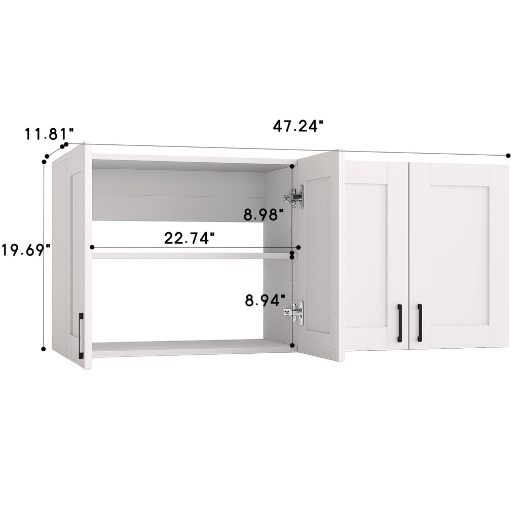 White Laundry Room Cabinets and Storage with 4 Doors and Adjustable Shelf A4460