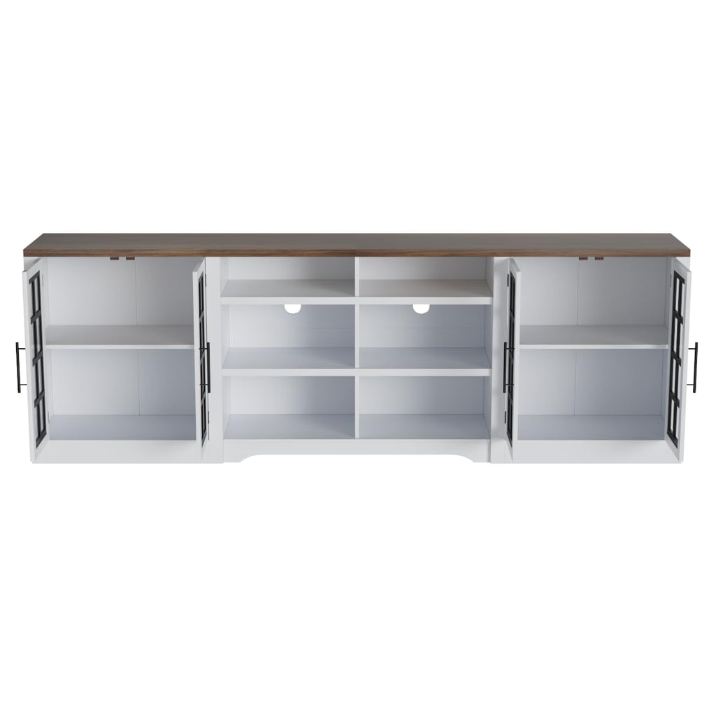 White Black TV Stand with 2 Cabinets and 3-Tier Shelves N6530