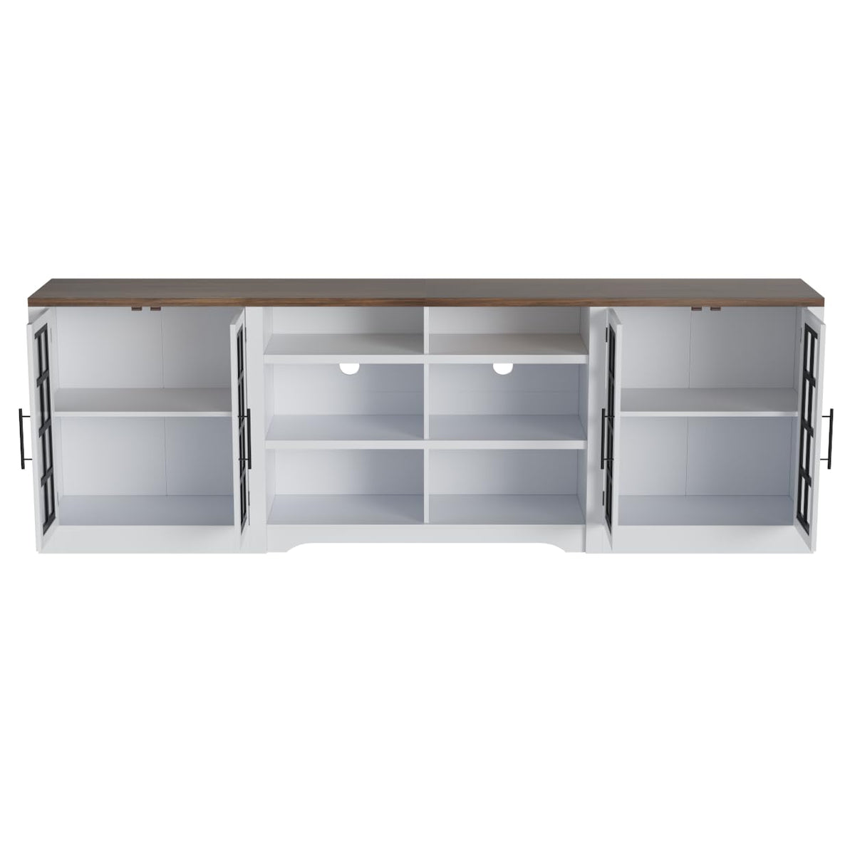 White Black TV Stand with 2 Cabinets and 3-Tier Shelves N6530