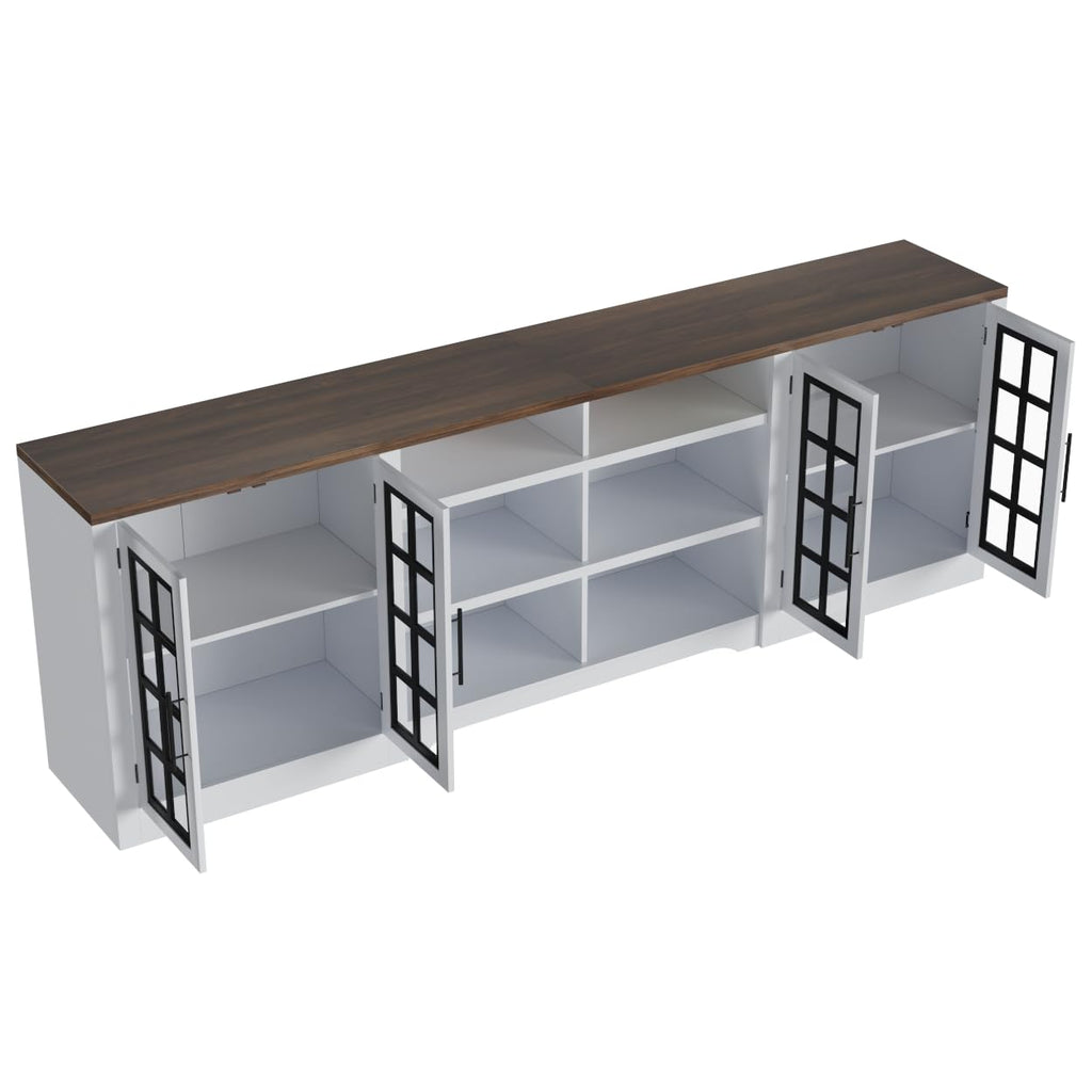 White Black TV Stand with 2 Cabinets and 3-Tier Shelves N6530