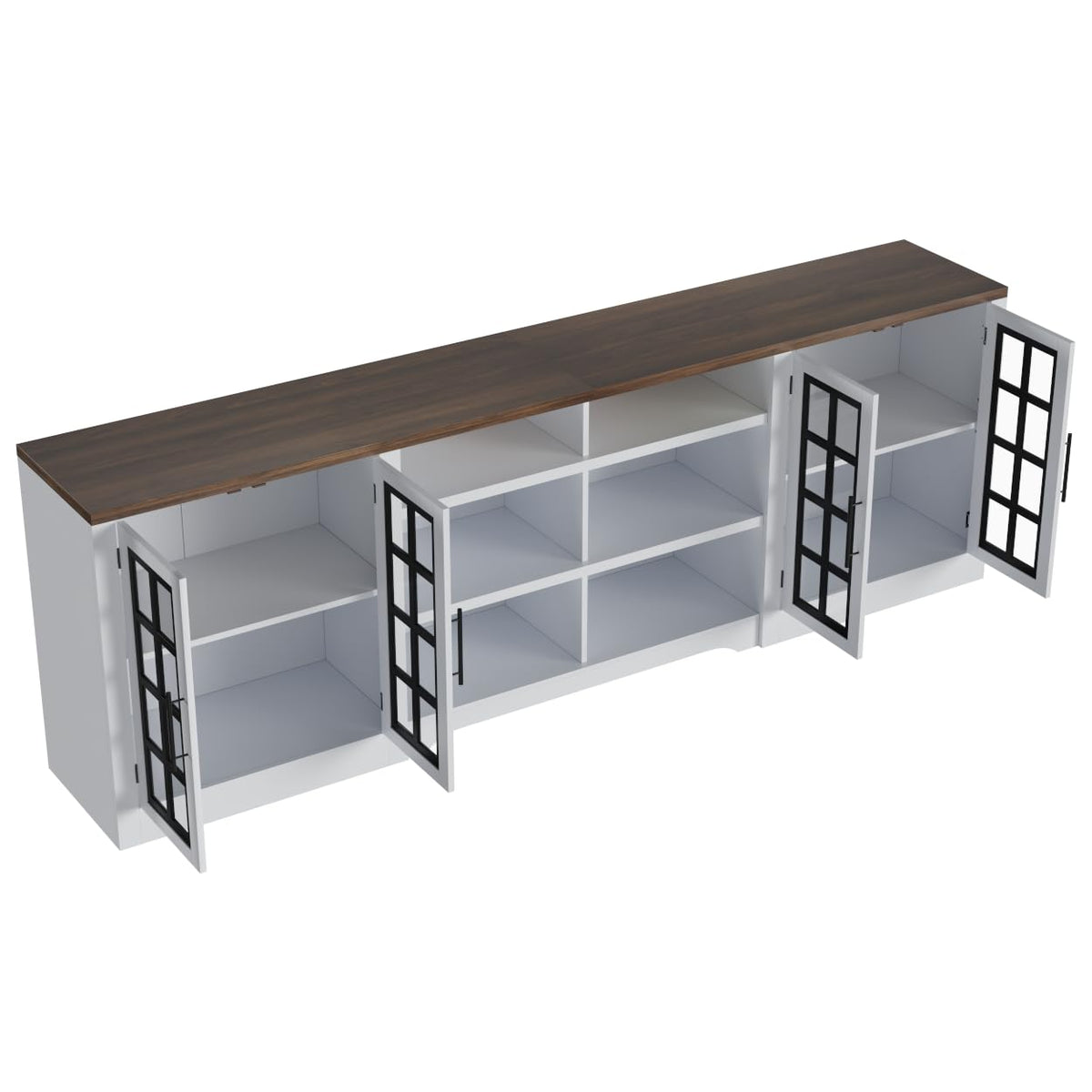 White Black TV Stand with 2 Cabinets and 3-Tier Shelves N6530