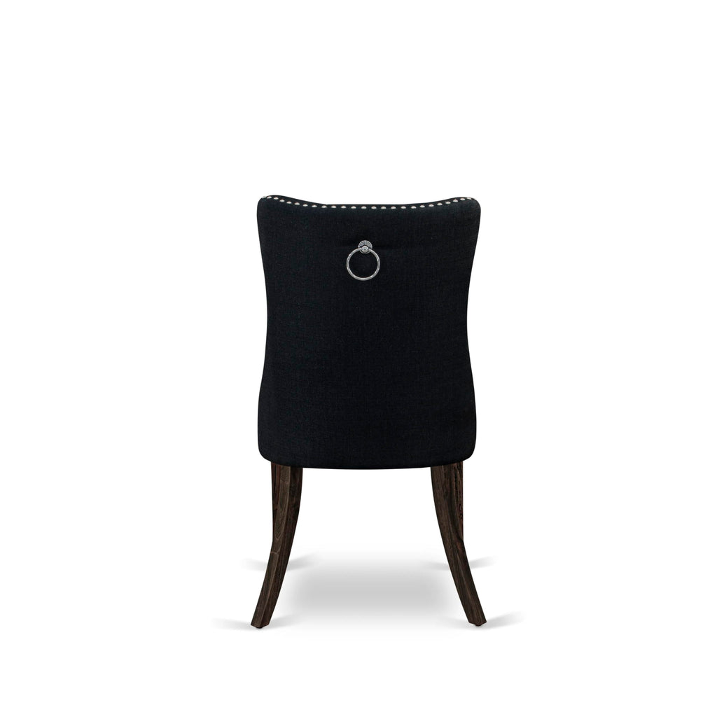 Black Linen Fabric Button Tufted Dining Chairs Set of 2 T181583