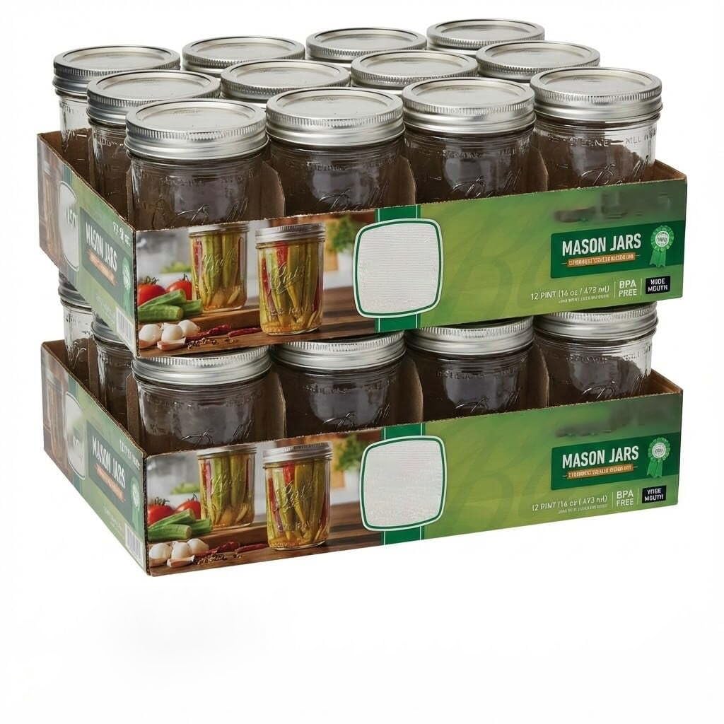 16oz Wide Mouth Clear Glass Mason Jars with Lids & Bands O786