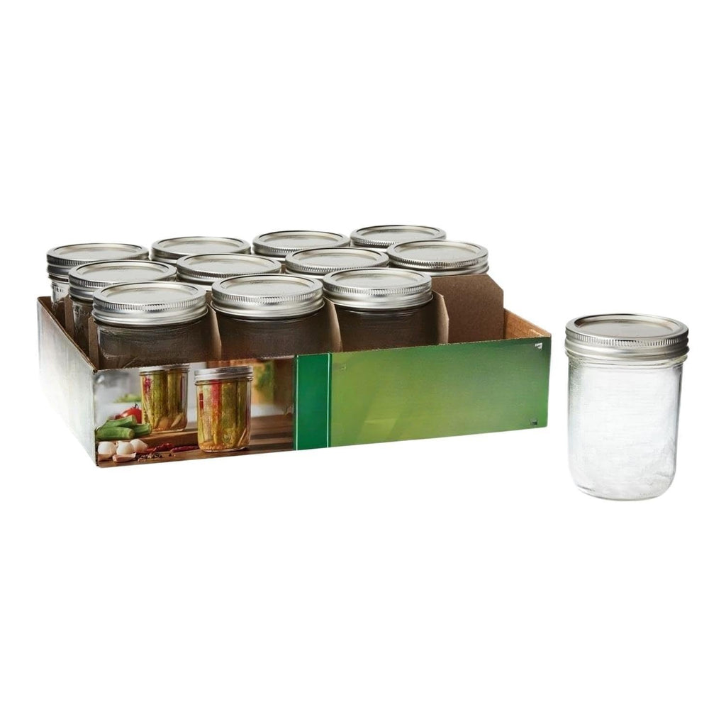 16 Oz Wide Mouth Glass Mason Jars with Lids & Bands, 12-Pack D485