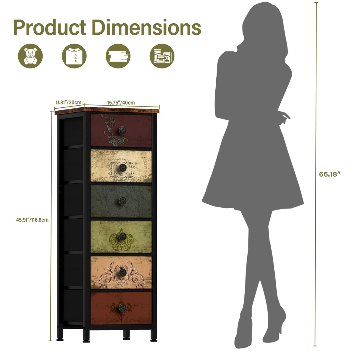 Tall 6 Drawer Fabric Dresser L688