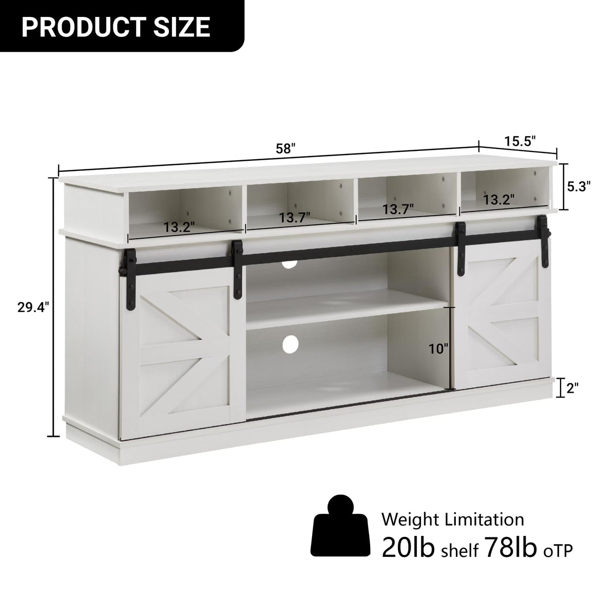 White Wood TV Stand with Adjustable Shelves S934460