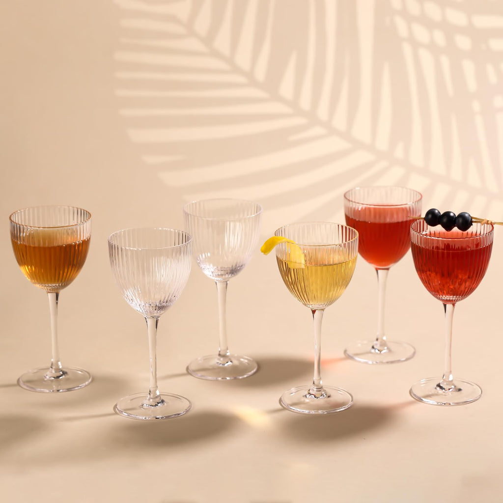 Set of 6 5 oz Lead-Free Crystal Ribbed Martini Glasses H435001