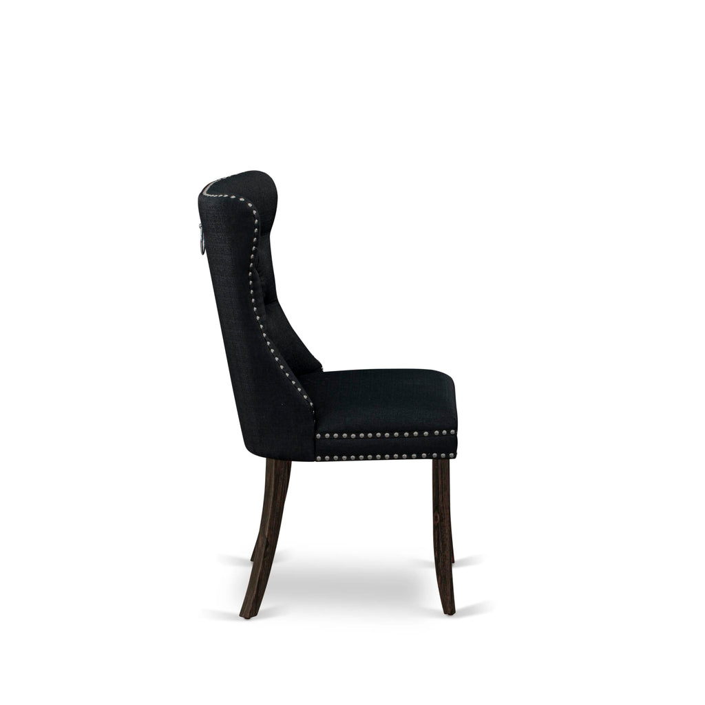 Black Linen Fabric Button Tufted Dining Chairs Set of 2 T181583