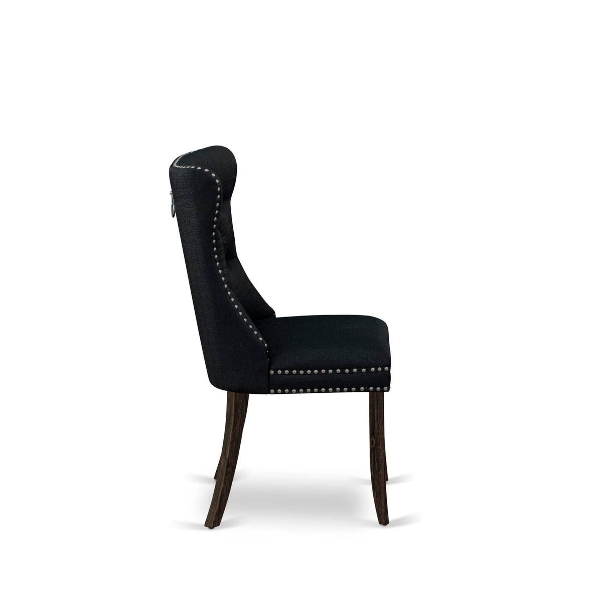 Black Linen Fabric Button Tufted Dining Chairs Set of 2 T181583