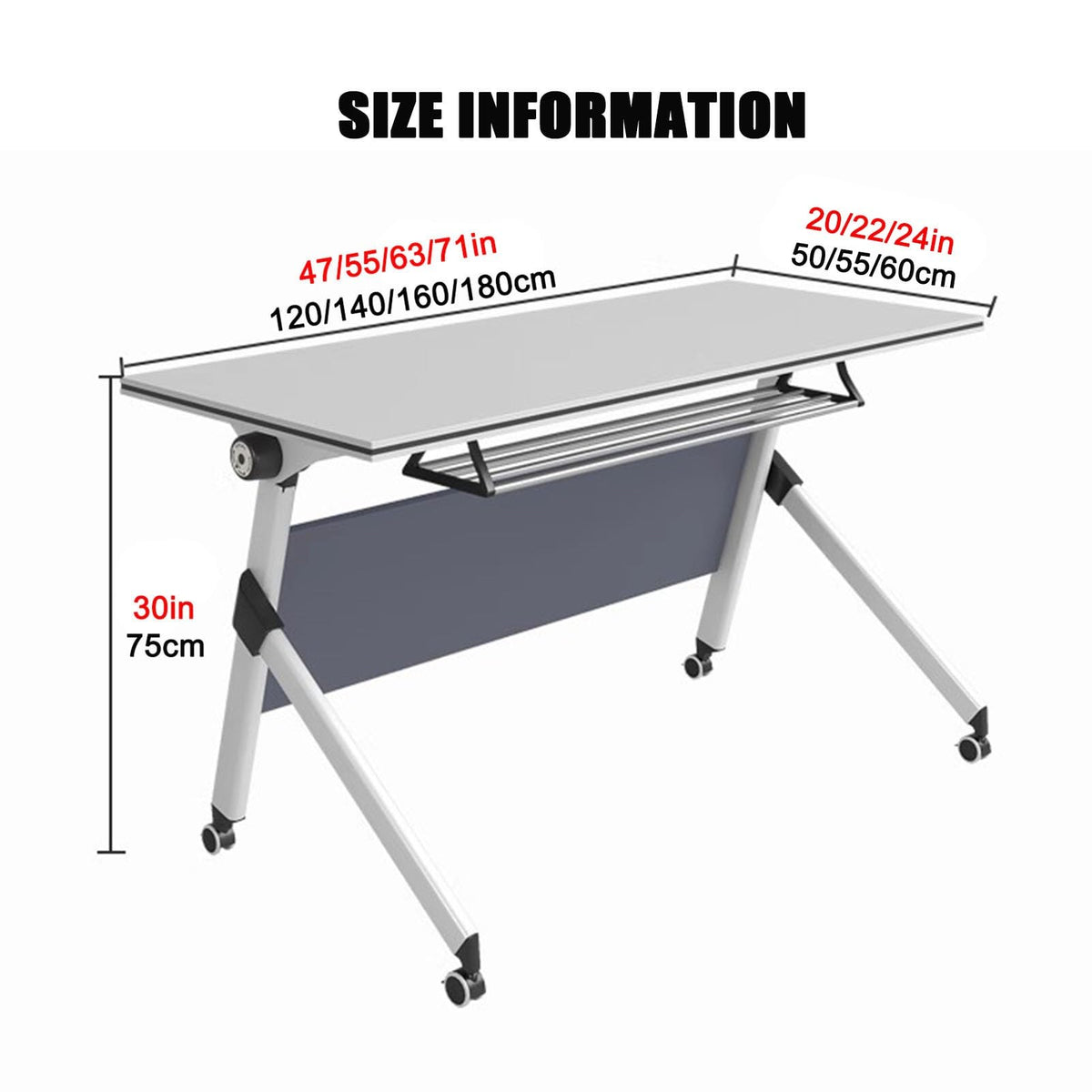 Portable Folding Conference Table with Storage and Wheels N180960
