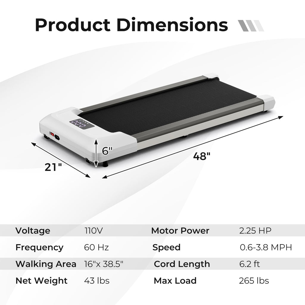 2.25HP Under Desk Treadmill with LED Display and Remote Control J2137