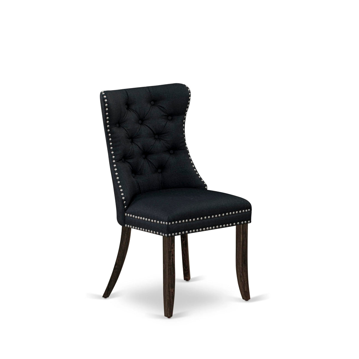 Black Linen Fabric Button Tufted Dining Chairs Set of 2 T181583