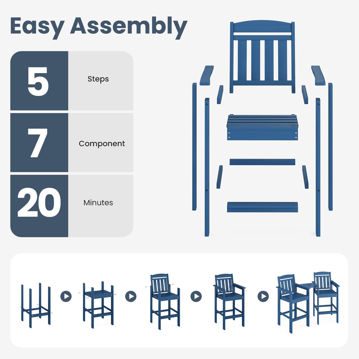 HDPE Adirondack Bar Stools Set of 2 with Connecting Tray E55261