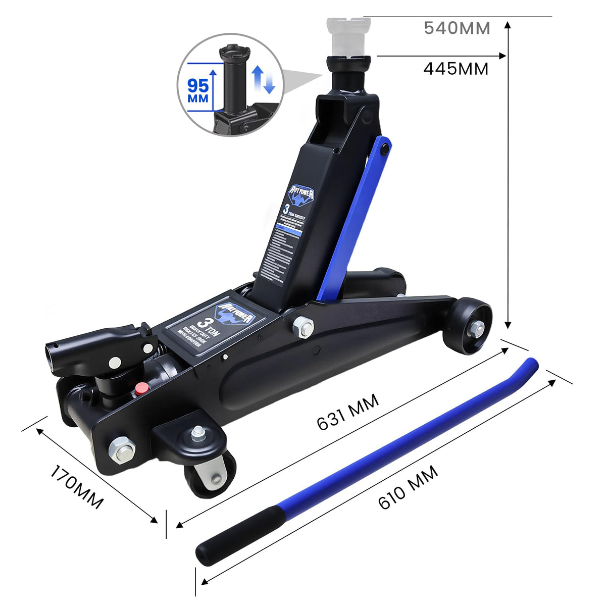 3 Ton Floor Jack with Wheels W43981