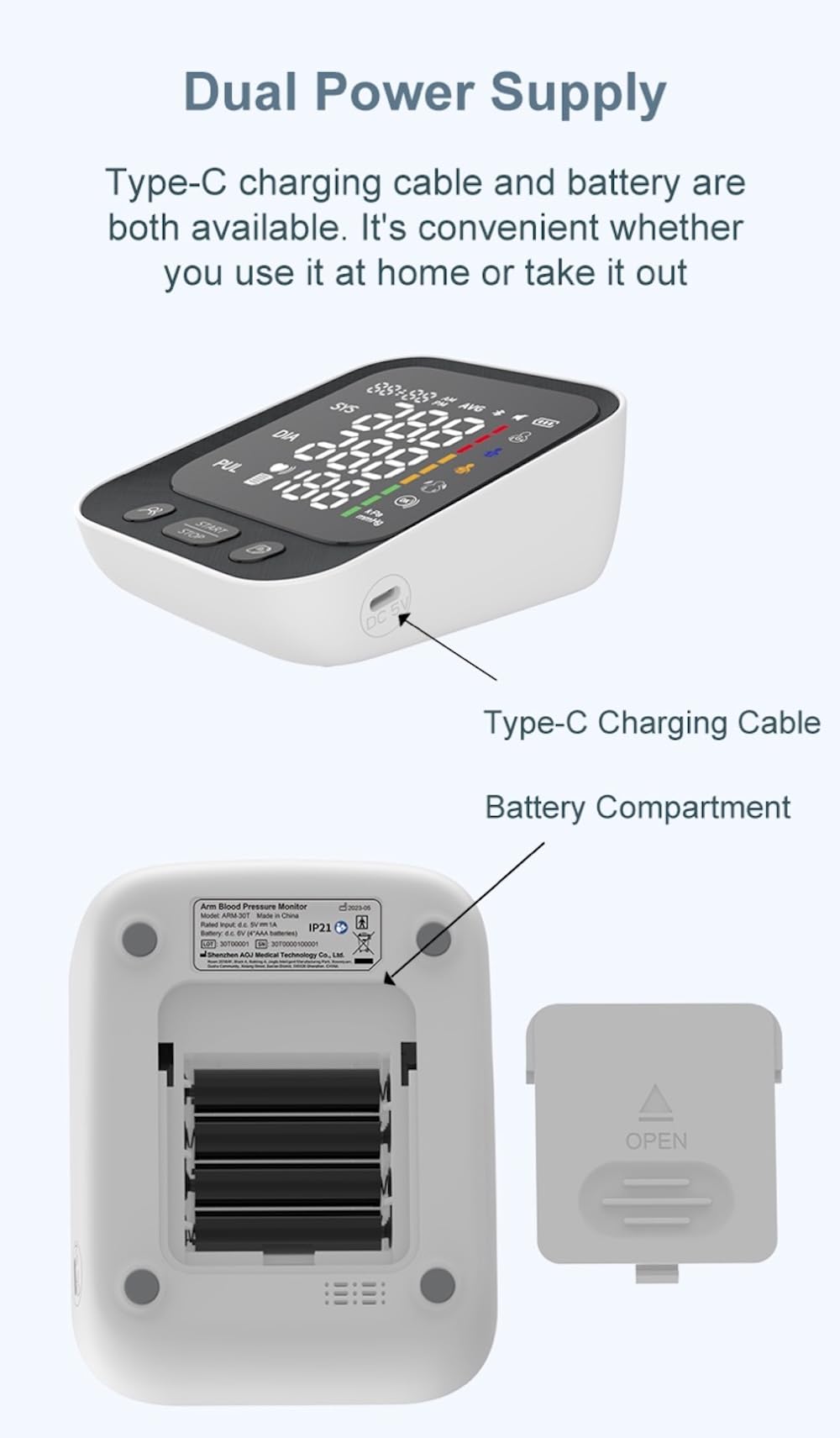 Automatic Upper Arm Blood Pressure Monitor with Large LED Screen and Adjustable Cuff O73395