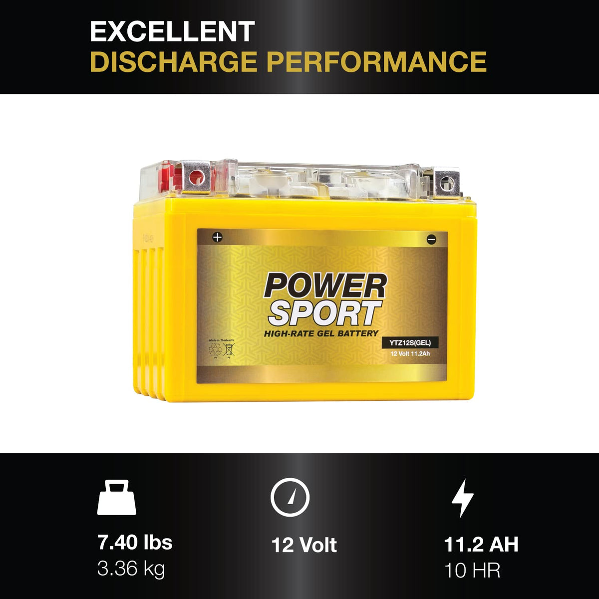 12V 11.2Ah 200 CCA GEL Motorcycle Battery with Nut & Bolt Terminals I323766