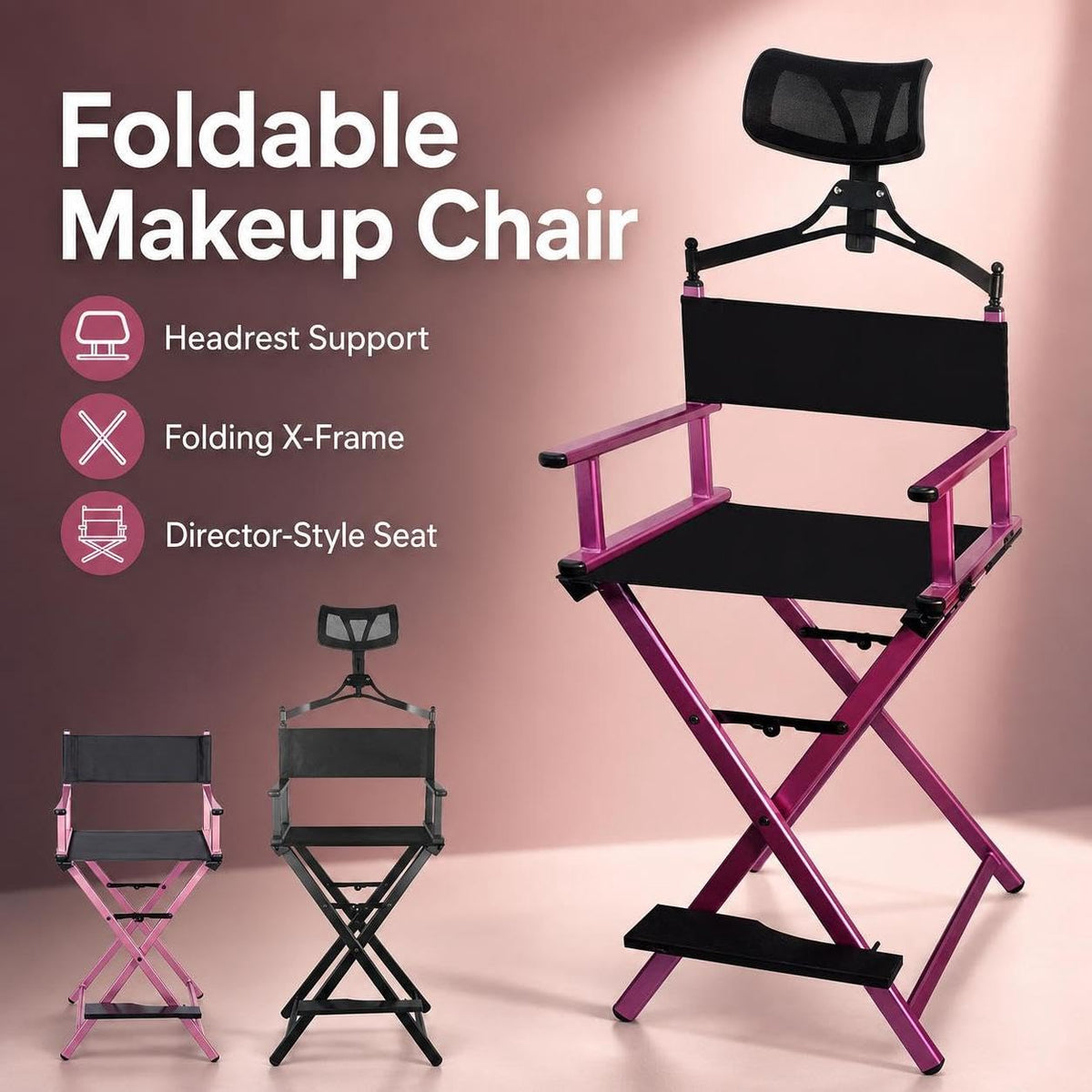 Foldable Adjustable Height Director Chair with Headrest L89351