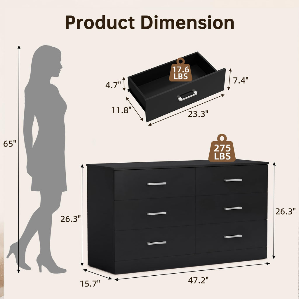 6 Drawer Dark Black Dresser K2038