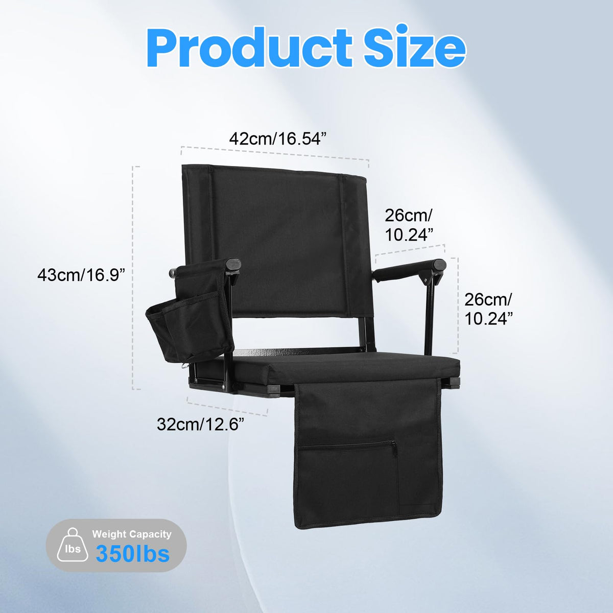 2 Pcs Black Folding Stadium Seats with Back Support and Cup Holder U8427