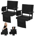 2 Pcs Black Folding Stadium Seats with Back Support and Cup Holder U8427