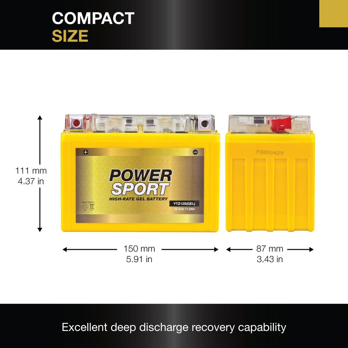 12V 11.2Ah 200 CCA GEL Motorcycle Battery with Nut & Bolt Terminals I323766
