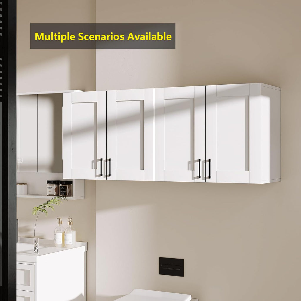 White Laundry Room Cabinets and Storage with 4 Doors and Adjustable Shelf A4460