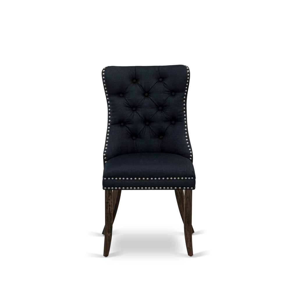 Black Linen Fabric Button Tufted Dining Chairs Set of 2 T181583