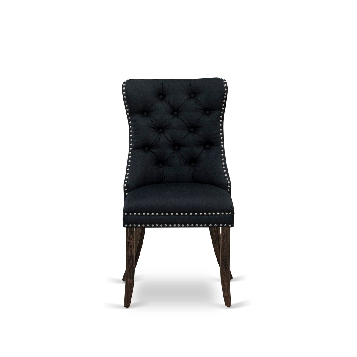 Black Linen Fabric Button Tufted Dining Chairs Set of 2 T181583