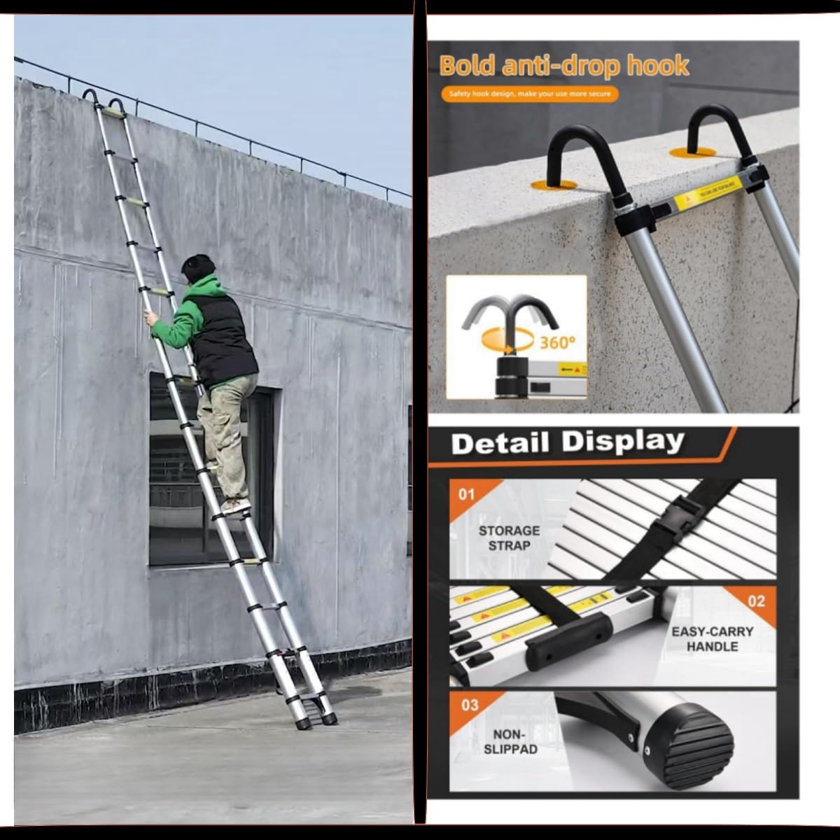 Aluminum Telescopic Ladder with Hooks S255515
