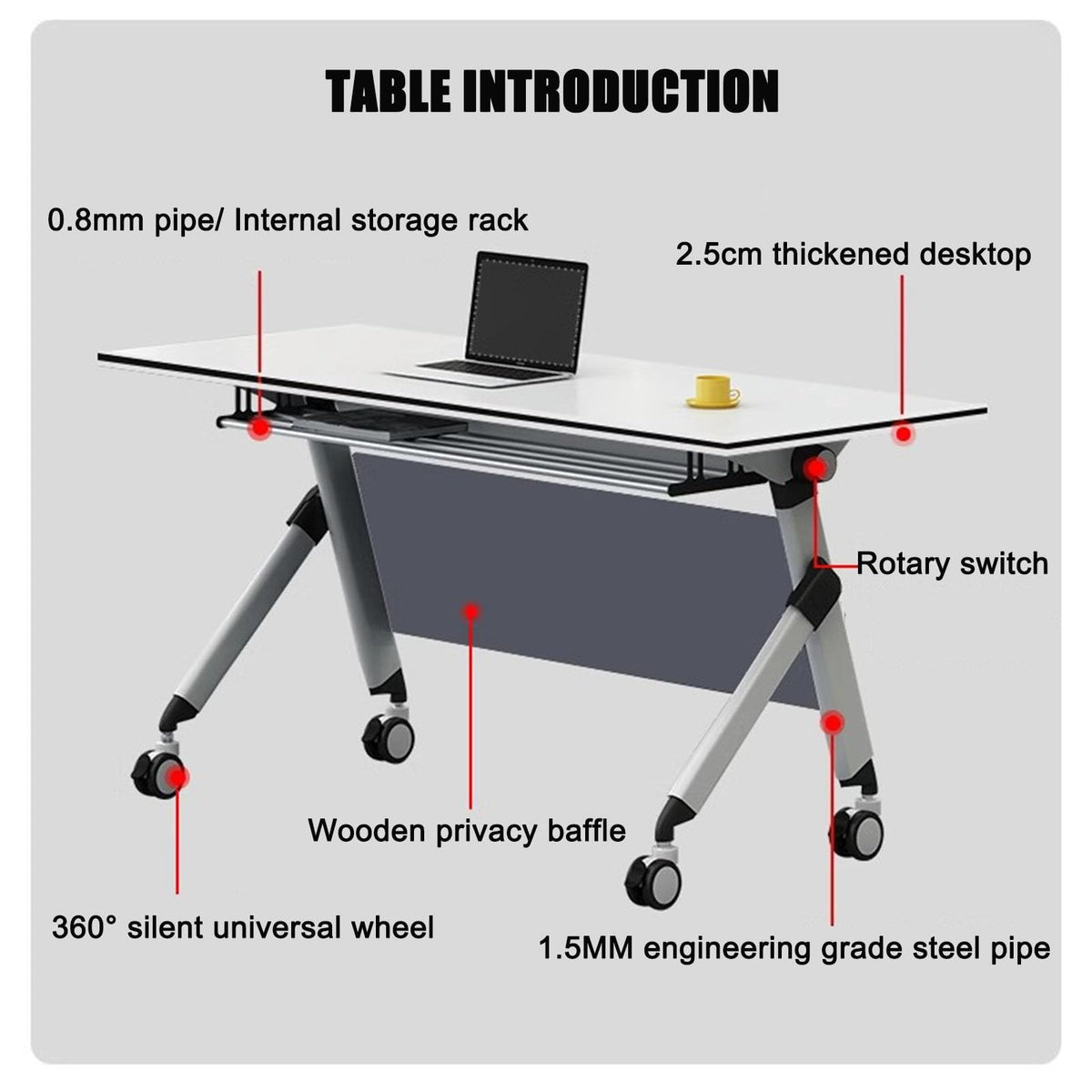 Portable Folding Conference Table with Storage and Wheels N180960