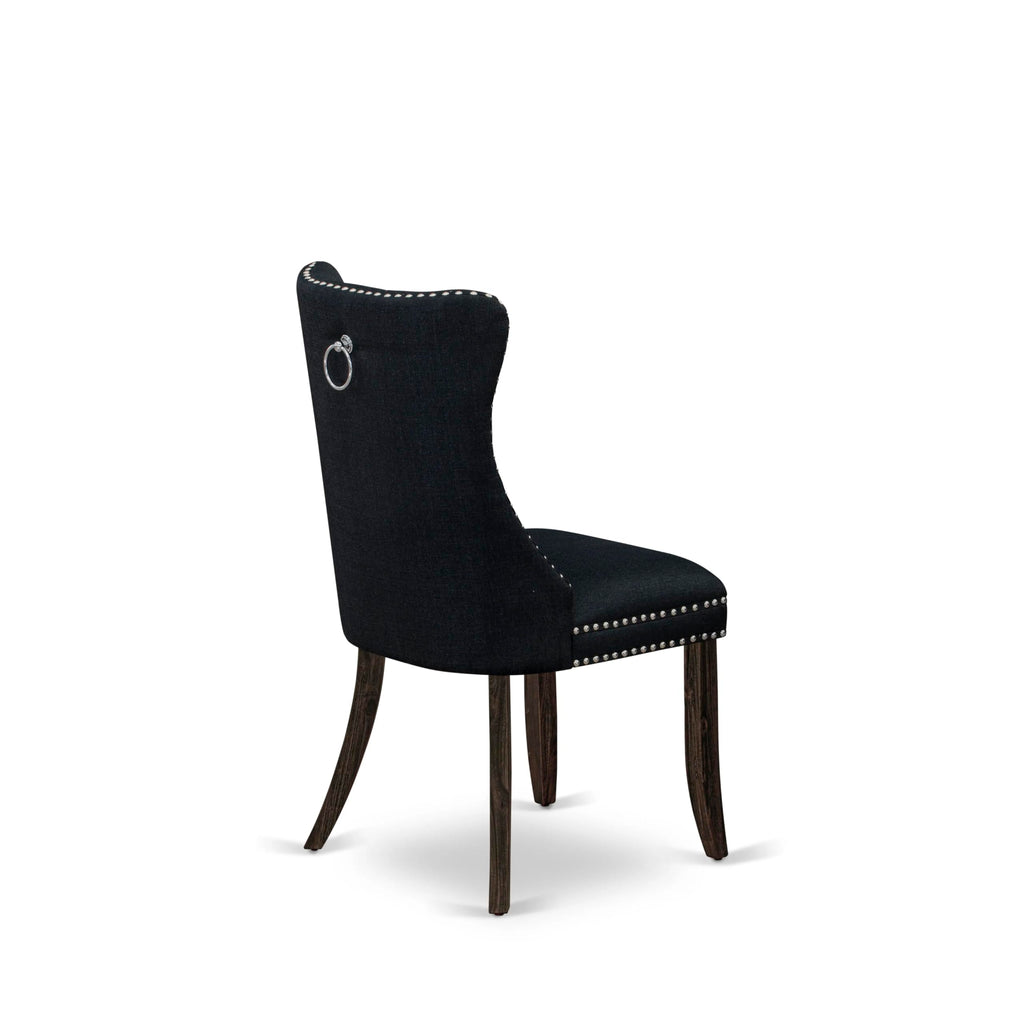 Black Linen Fabric Button Tufted Dining Chairs Set of 2 T181583