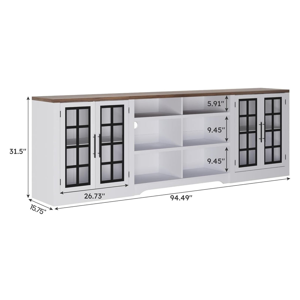 White Black TV Stand with 2 Cabinets and 3-Tier Shelves N6530