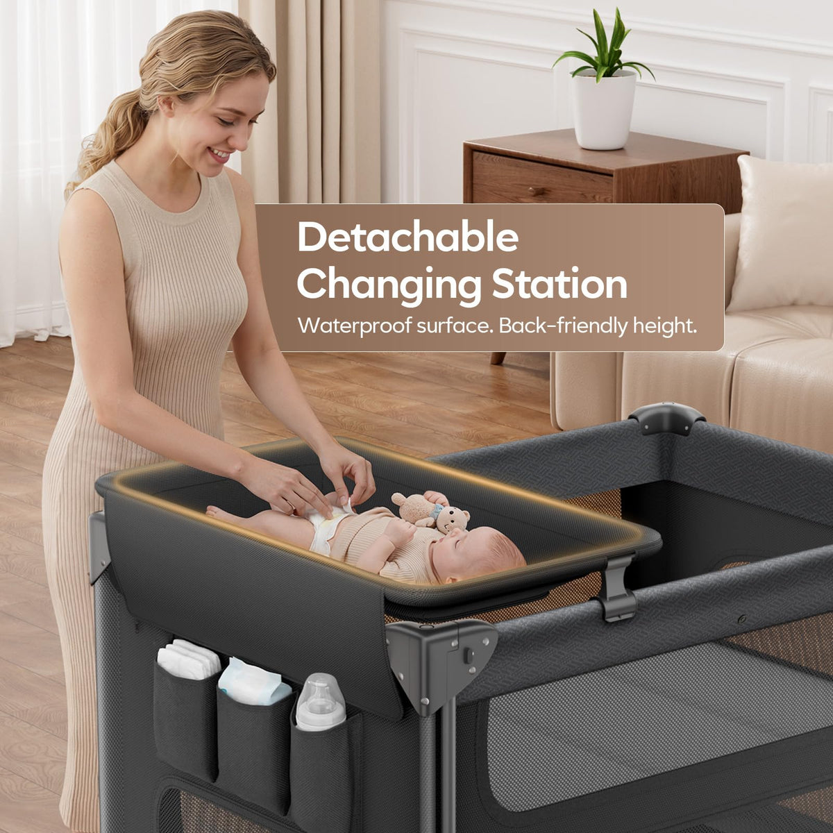 5-in-1 Baby Bassinet Bedside Crib with Changing Table X30755