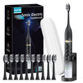 Black White Sonic Electric Toothbrush Set with 10 Brush Heads and Travel Case R93107
