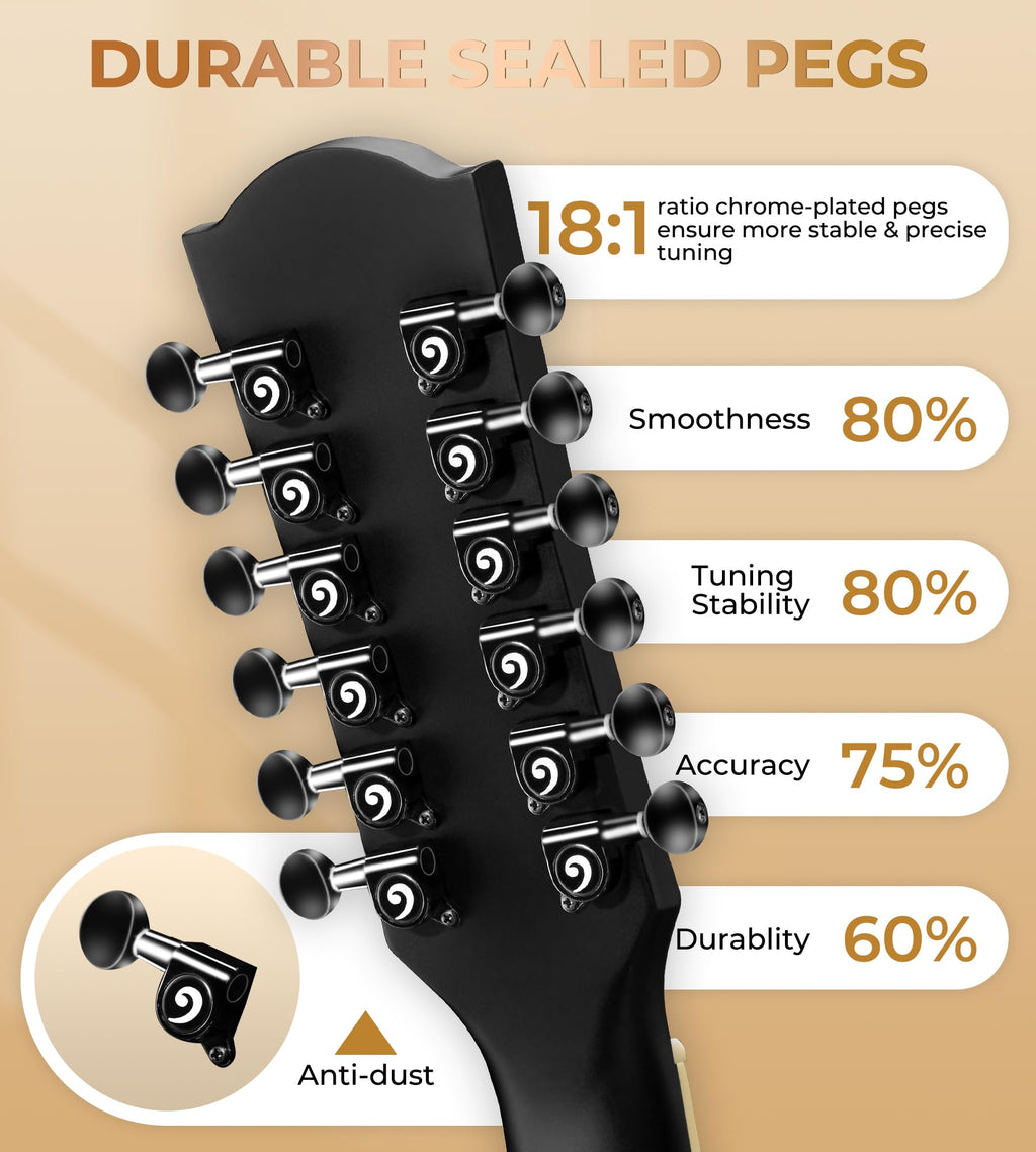 12 String Acoustic Electric Guitar Spruce Top Bone Nut Black Matte E148