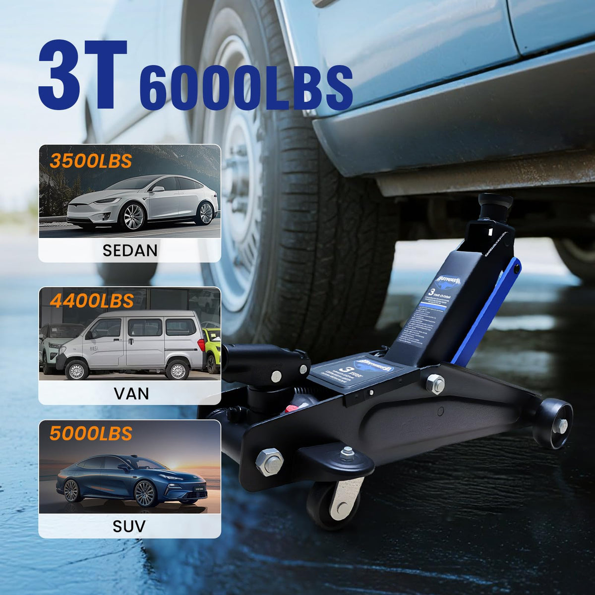 3 Ton Floor Jack with Wheels W43981