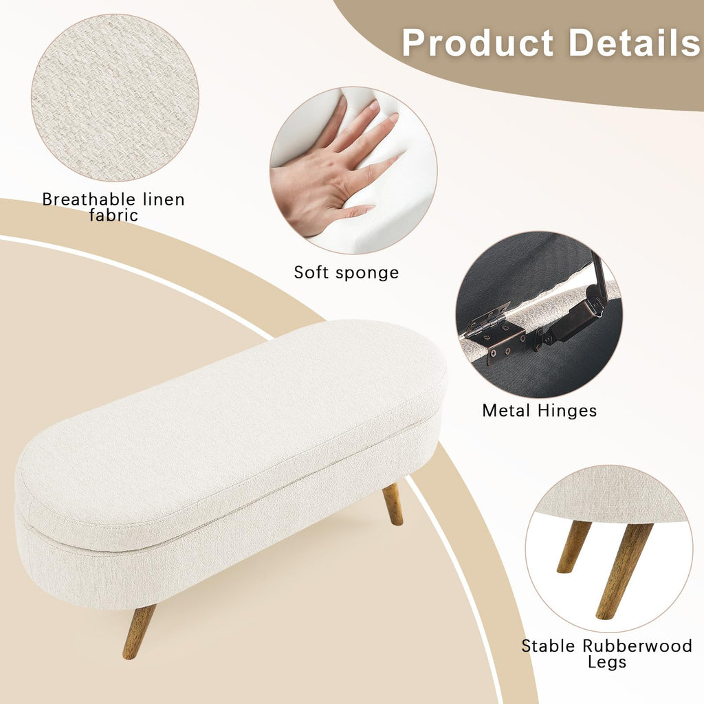 Beige Linen Upholstered Storage Ottoman Bench Z22749