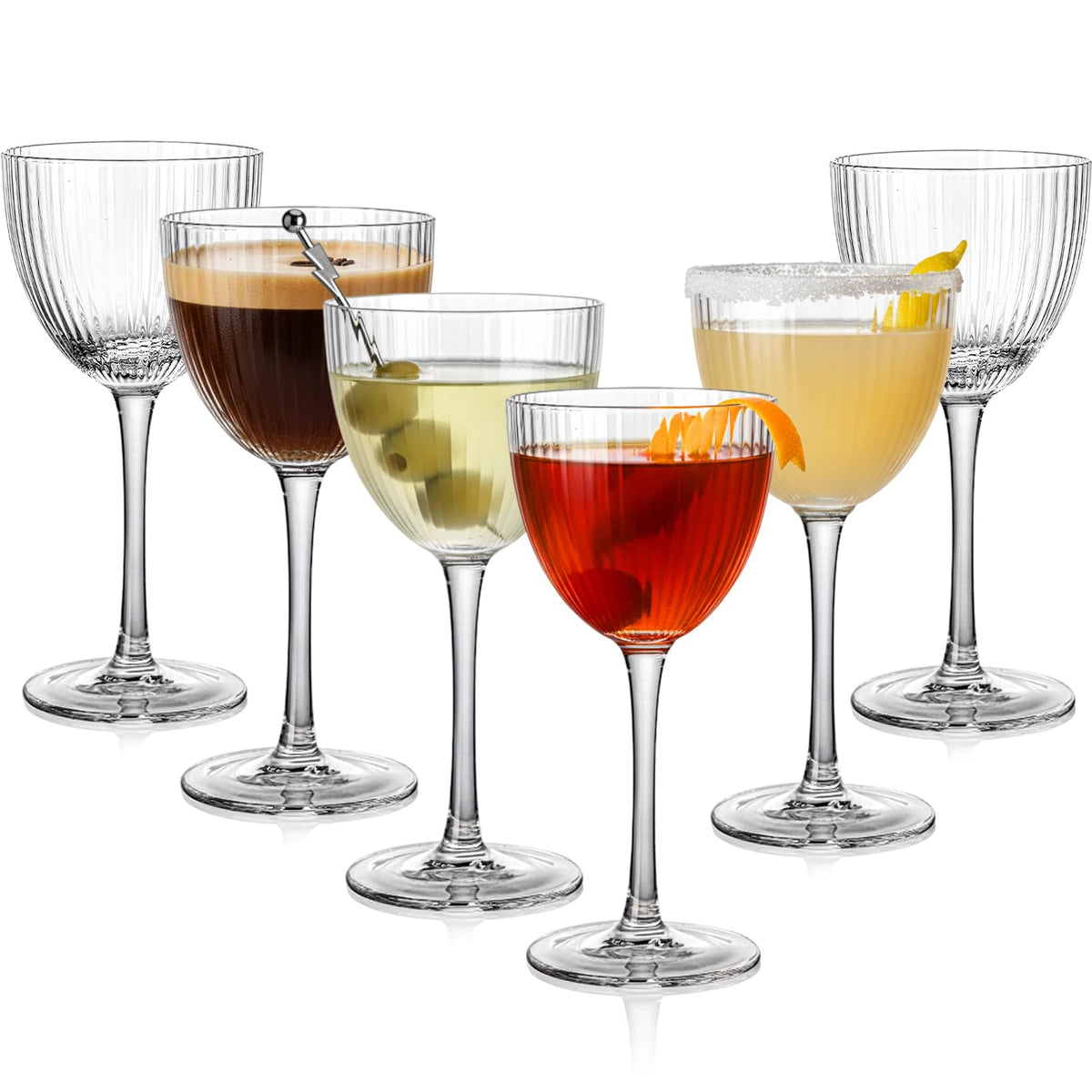 Set of 6 5 oz Lead-Free Crystal Ribbed Martini Glasses H435001