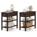 Narrow End Table Set of 2 Wood 3-Tier W856422