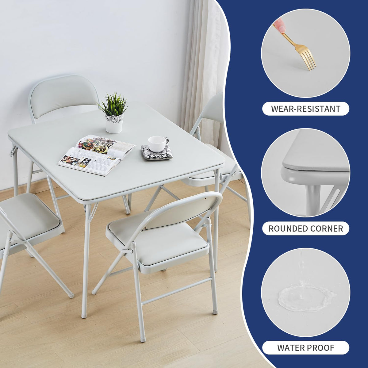 Square Folding Table with Collapsible Legs White S399