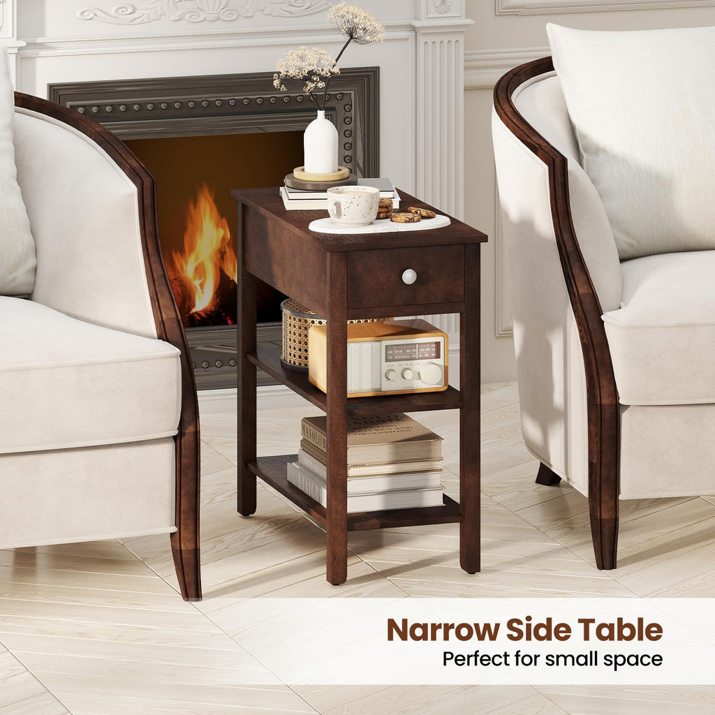Narrow End Table Set of 2 Wood 3-Tier W856422