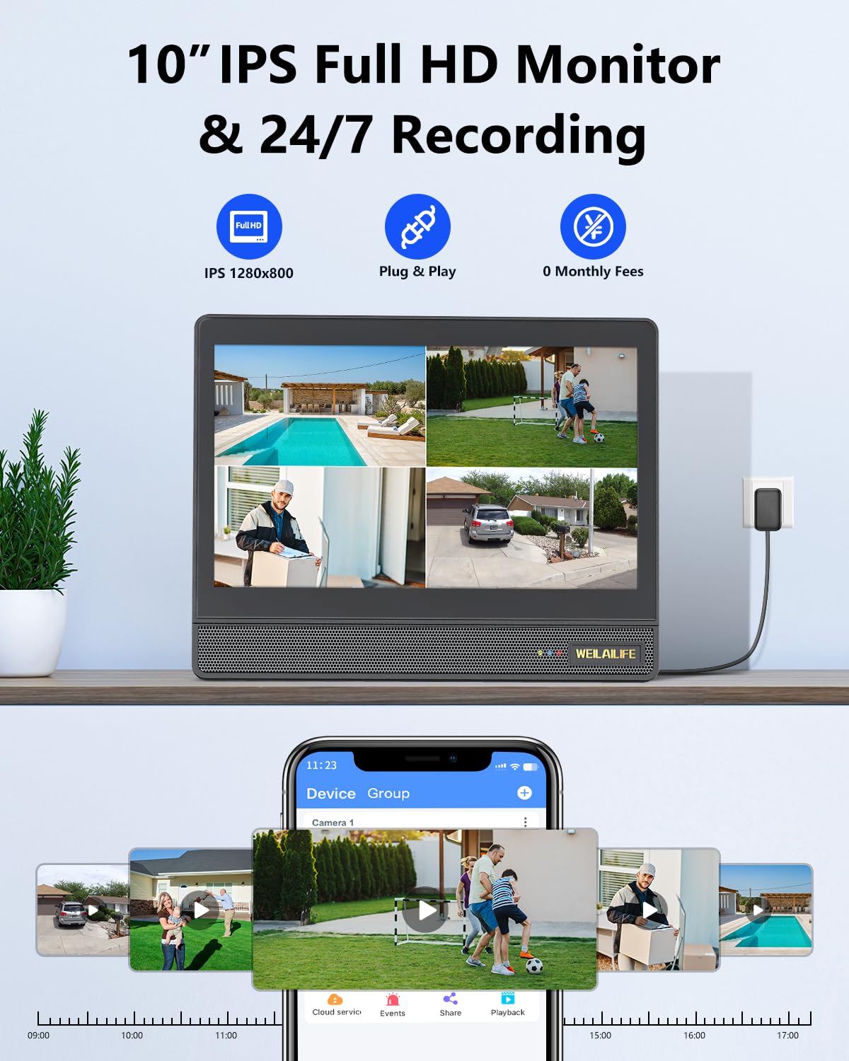 Wireless Security Camera System with 10" HD Monitor J948046