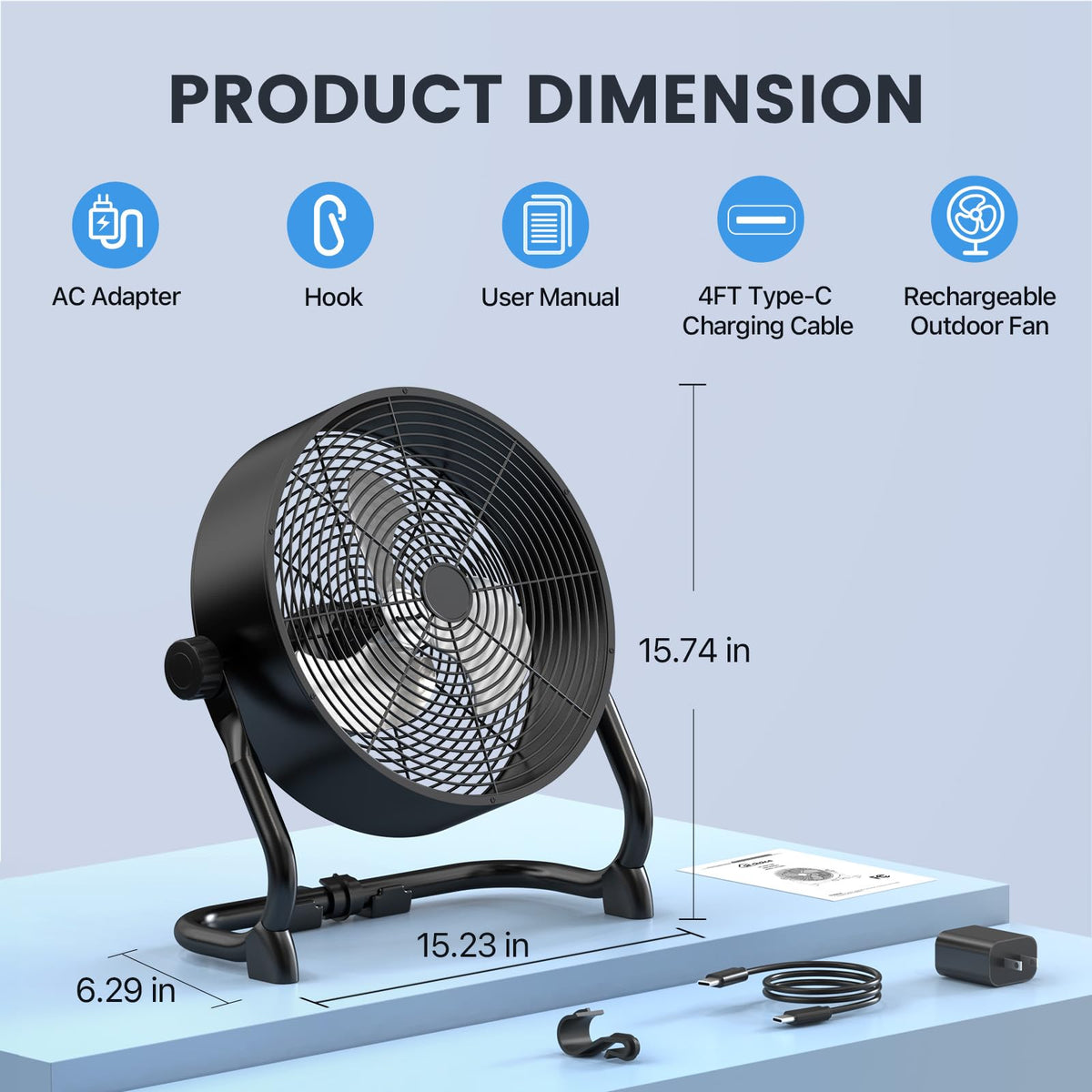 12" Rechargeable Battery Powered Portable Outdoor Fan B547