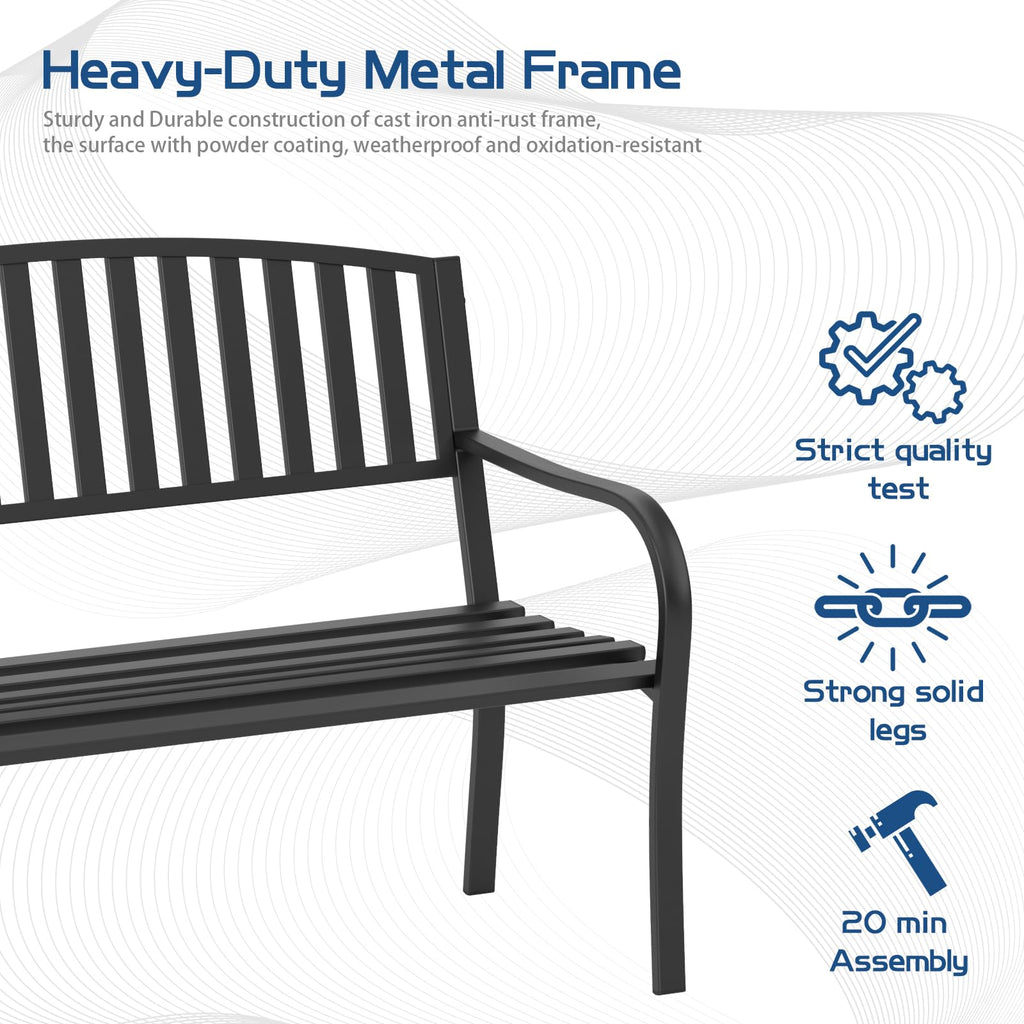 Weatherproof Heavy-Duty Wrought Iron Outdoor Bench O426
