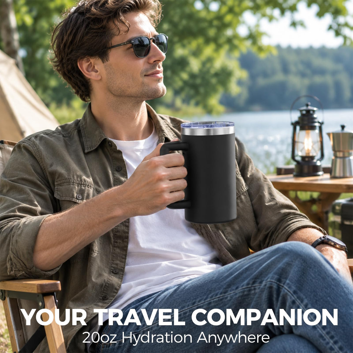 20oz Insulated Coffee Mug With Handle Ocean Blue O37002