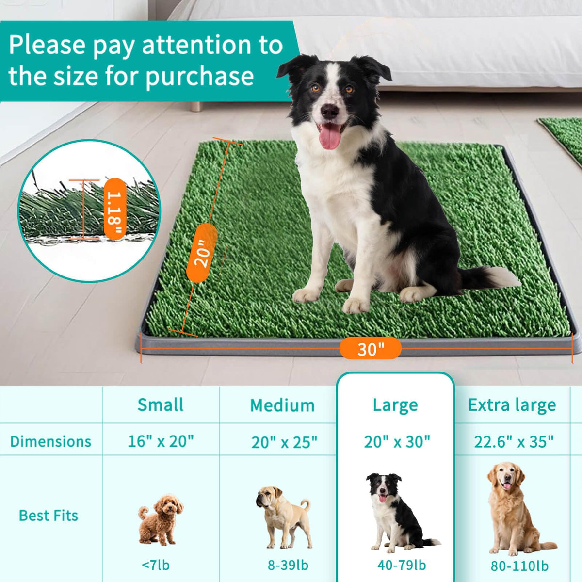 Artificial Turf Dog Grass Pad with Tray 30"X20" J235
