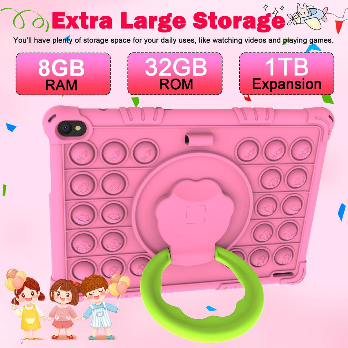 10 inch Kids Tablet 8GB RAM 32GB ROM Pink Q1876