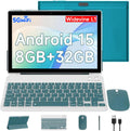 Android 15 Tablet 10.1 Inch 2 in 1 with Keyboard 8GB RAM 32GB ROM Quad-core IPS HD Touch Screen V384