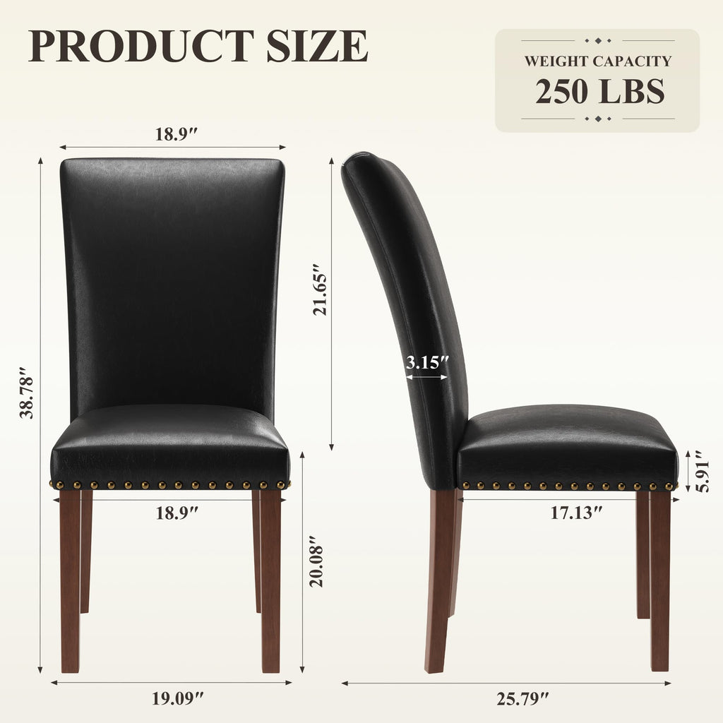 Black Leather Dining Chairs Set of 2 with Wood Legs S5686