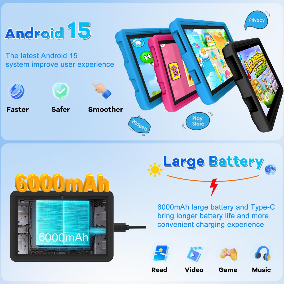 10.1 Inch Kids Tablet 64GB ROM Octa-Core Anti-Blue Light Screen Black Z794